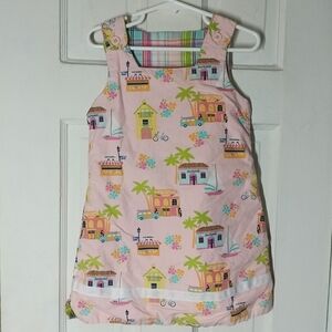 4T Girls Beach Dress Reversible with Colorful House Print & Plaid Vacation